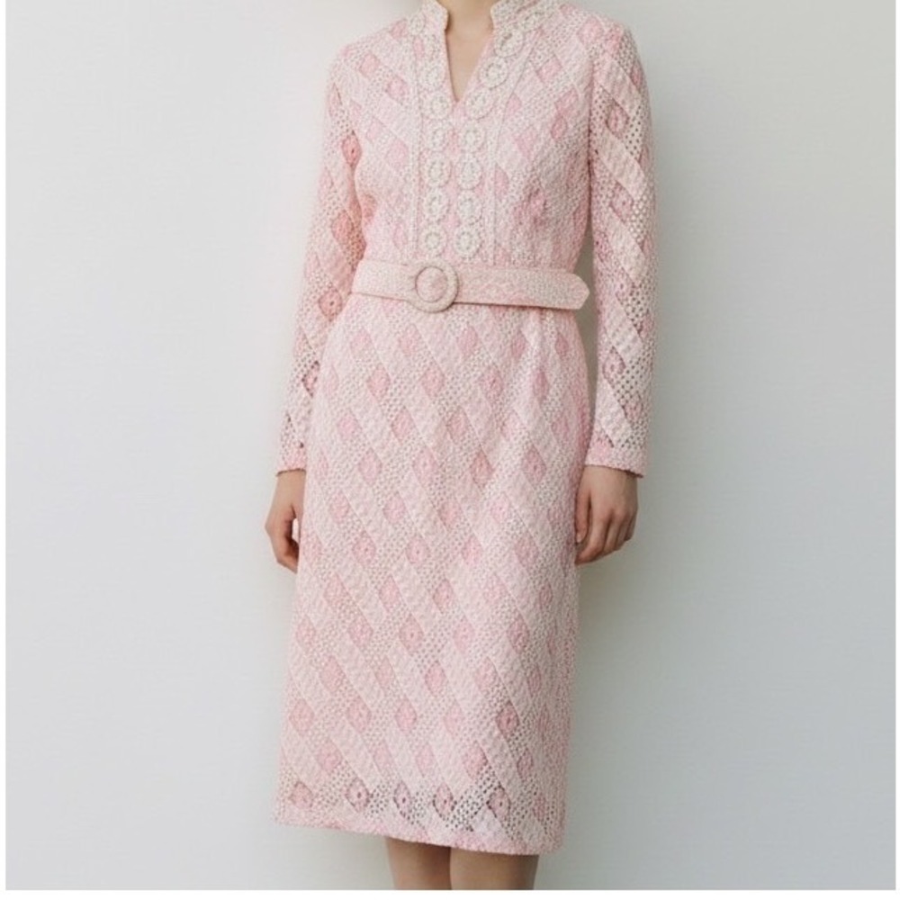 Vintage Dress Samuel‎ Grossman Pink Lace Maxi ILGWU 60s Victorian regencycore